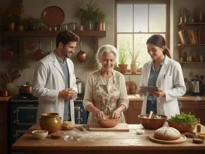 סבתא מבשלת עם 2 רופאים לידה